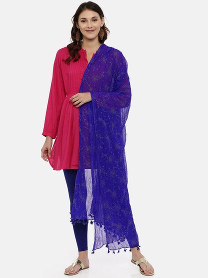 Souchii Blue & Gold-Toned Embellished Dupatta