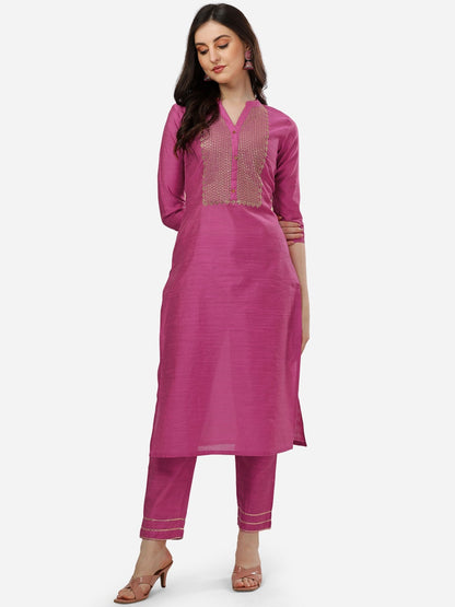 HERE&NOW Women Ethnic Motifs Embroidered Sequinned Kurta with Trousers