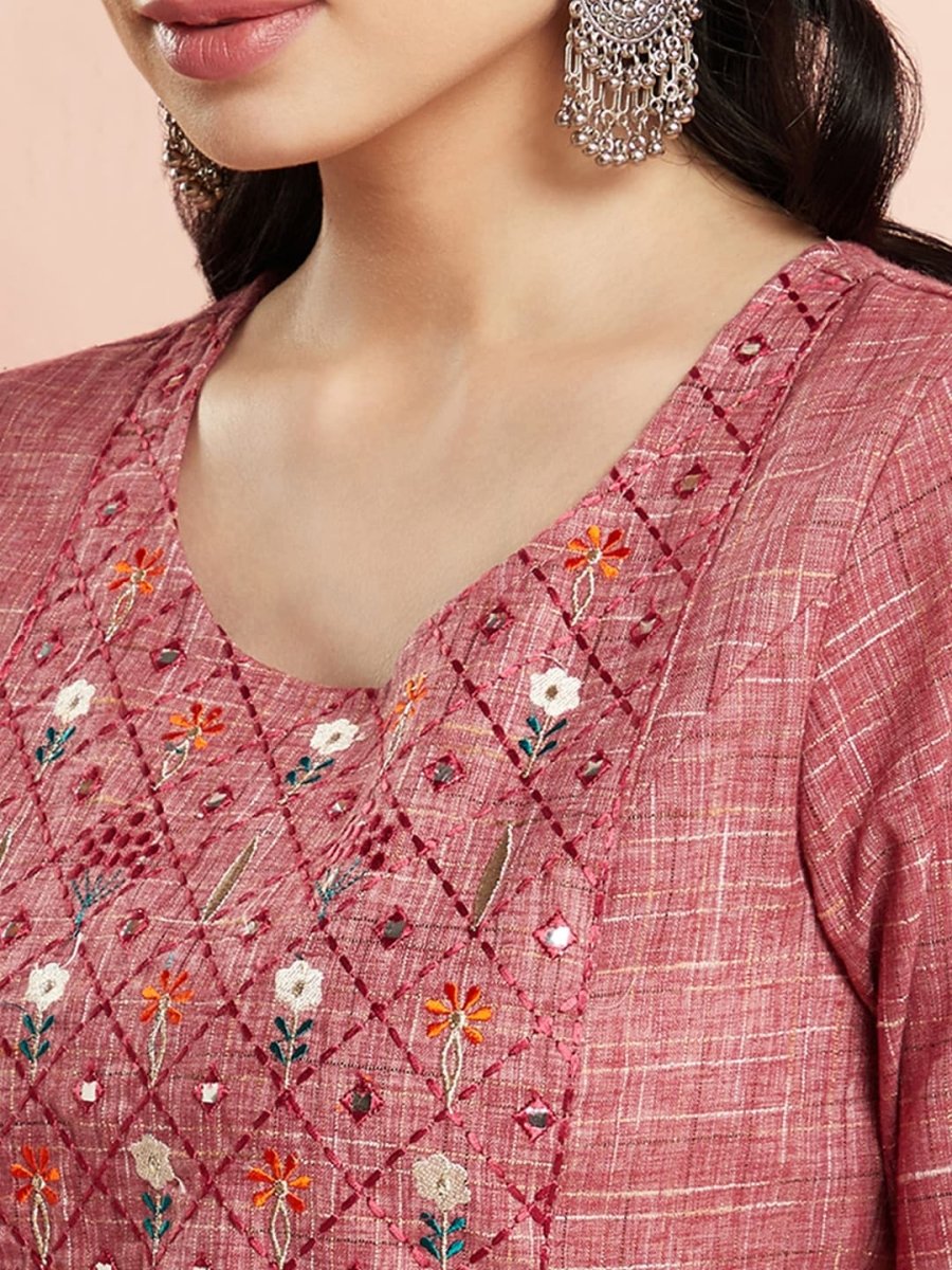 Aks Ethnic Motifs Embroidered Mirror Work Detailed Cotton Straight Kurta