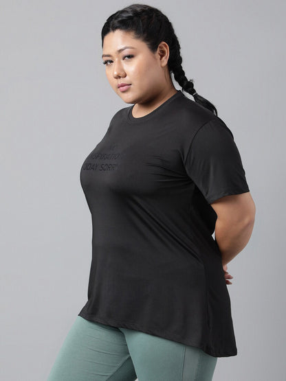 MKH Plus Size Typography Printed Dri-FIT Relaxed Fit Drop-Shoulder Sleeves Gym T-shirt