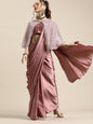 Tikhi Imli Trendy Mauve Sleek Poly Crepe Saree with Embellished Border & Cape