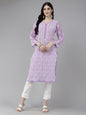 ADA Women Purple & White Ethnic Motifs Embroidered Chikankari Georgette Kurta