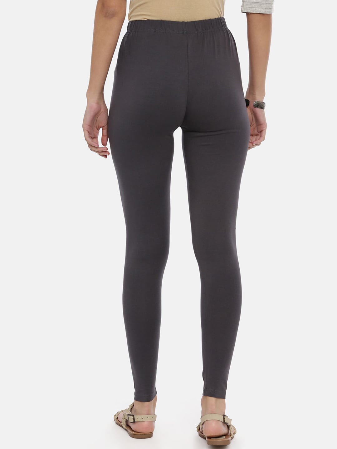 Souchii Grey Solid Slim-Fit Ankle-Length Leggings