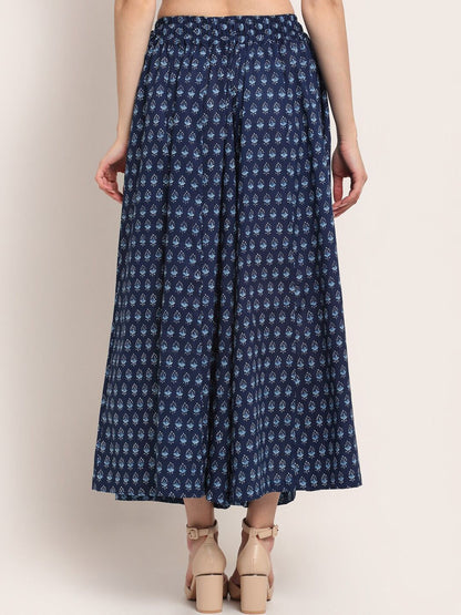 TAG 7 Women Navy Blue Printed Flared Palazzos