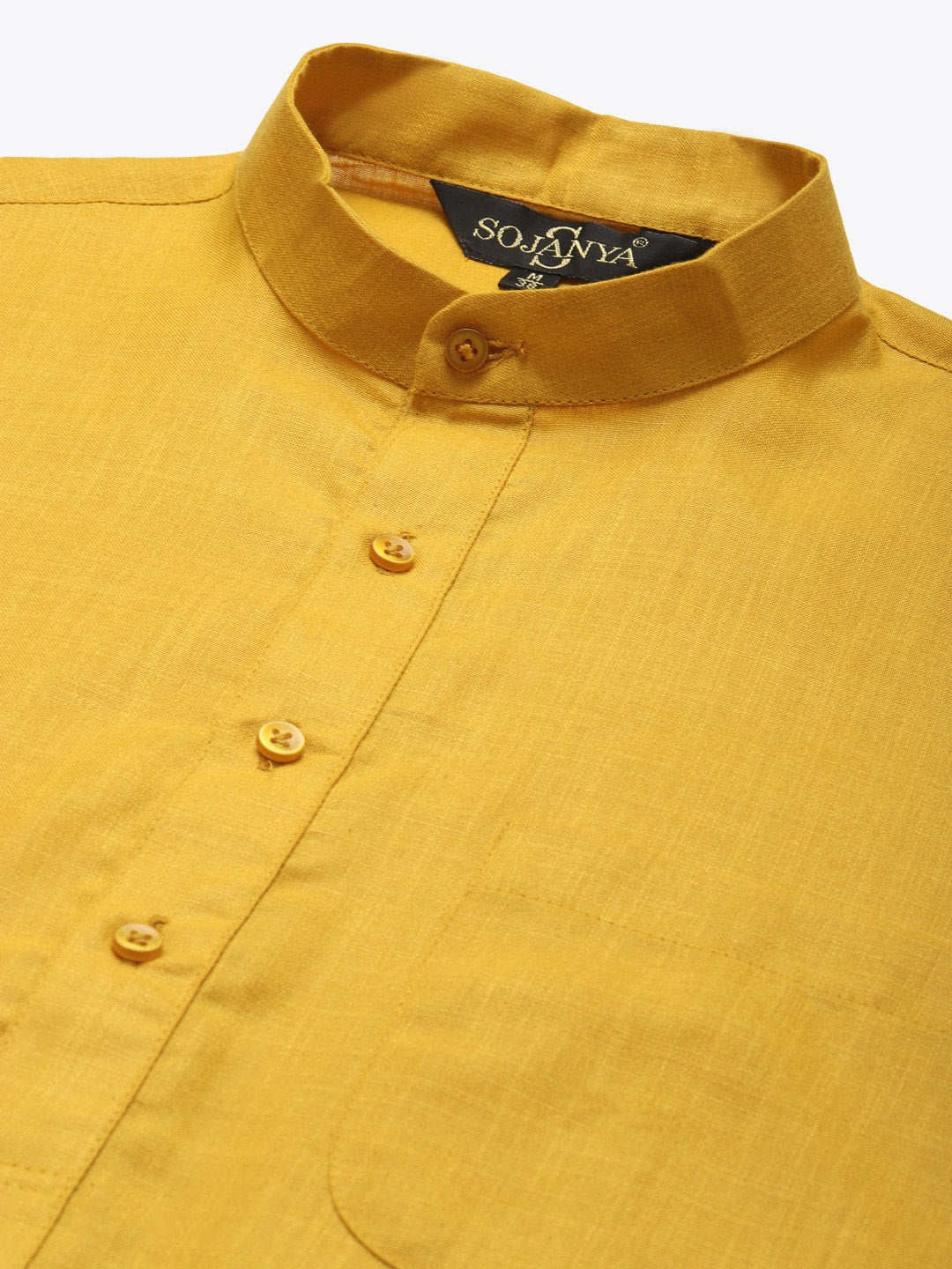 Sojanya Men Mustard Yellow Pure Cotton Kurta with Churidar & Nehru Jacket