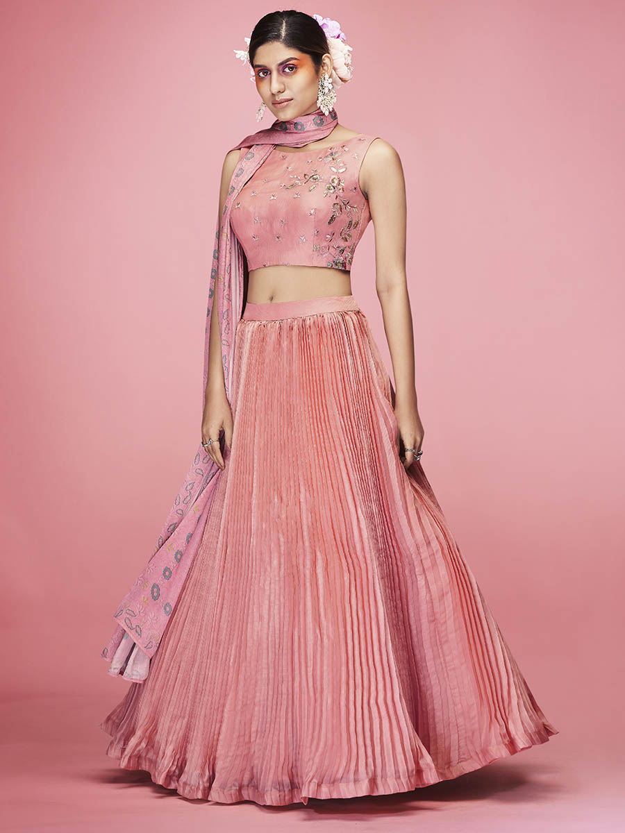 Myra Peach Art Silk Embroidered Designer Lehenga