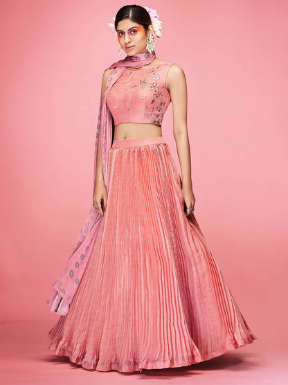 Myra Peach Art Silk Embroidered Designer Lehenga