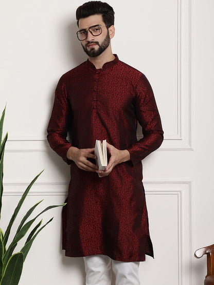 Sojanya Men Maroon Printed Straight Kurta
