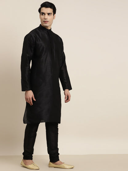 Sojanya Men Black Solid Kurta with Churidar & Nehru Jacket