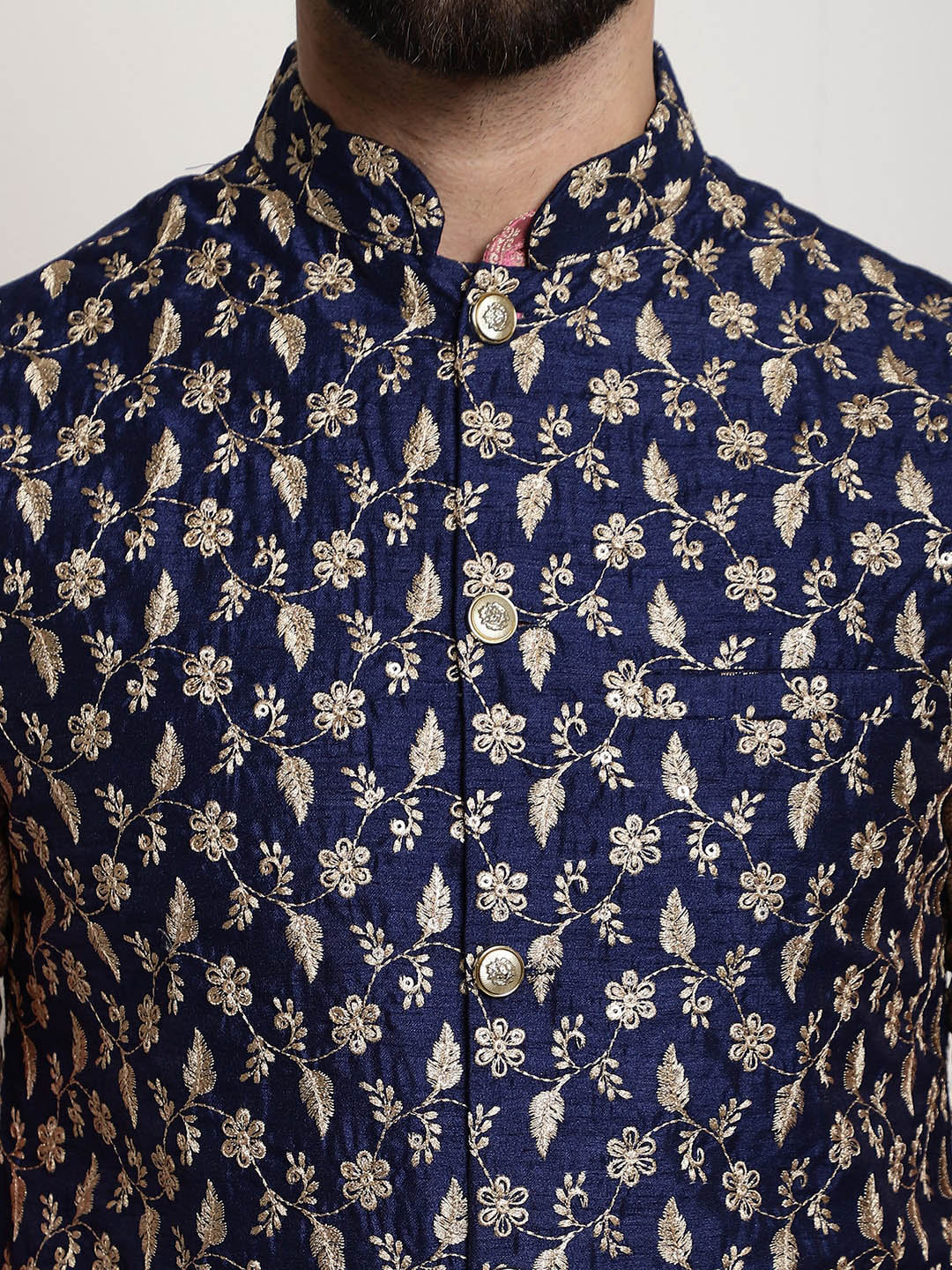 Sojanya Woven Design Mandarin Collar Kurta with Churidar & Nehru Jacket