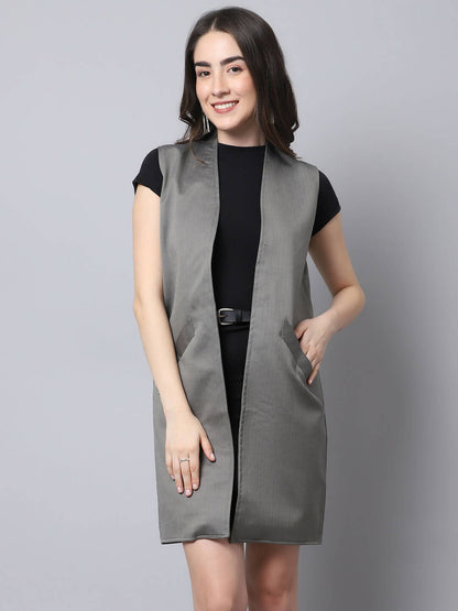 Even Apparels Grey Polywool Open Front Women's Long Coat BF496