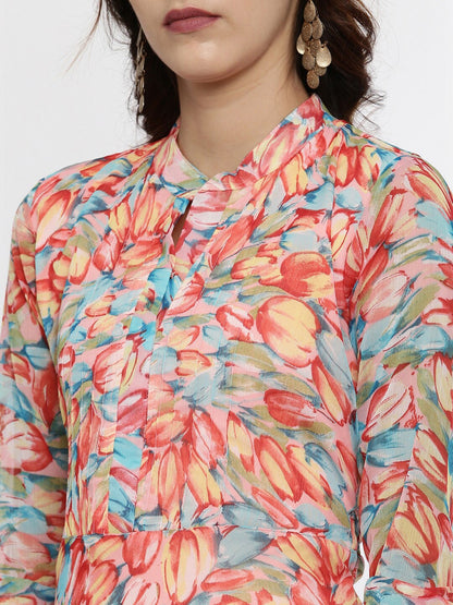 Souchii Multicoloured Floral Print Fit & Flare Asymmetric Dress