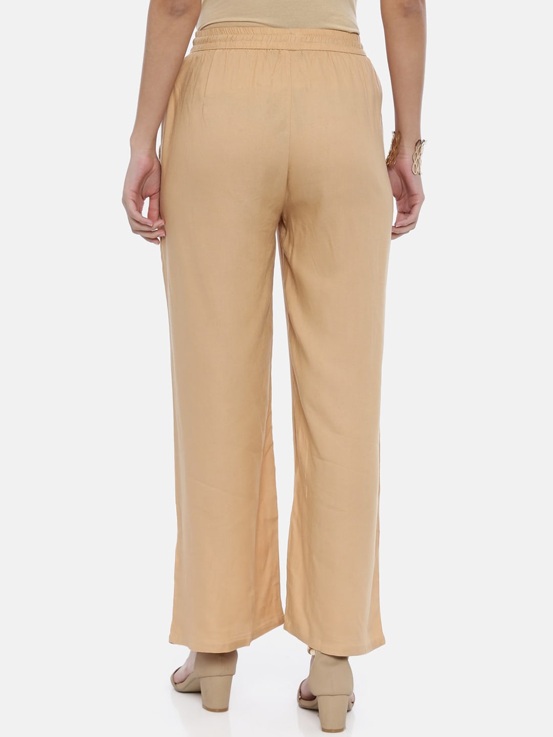 Souchii Beige Solid Flared Palazzos