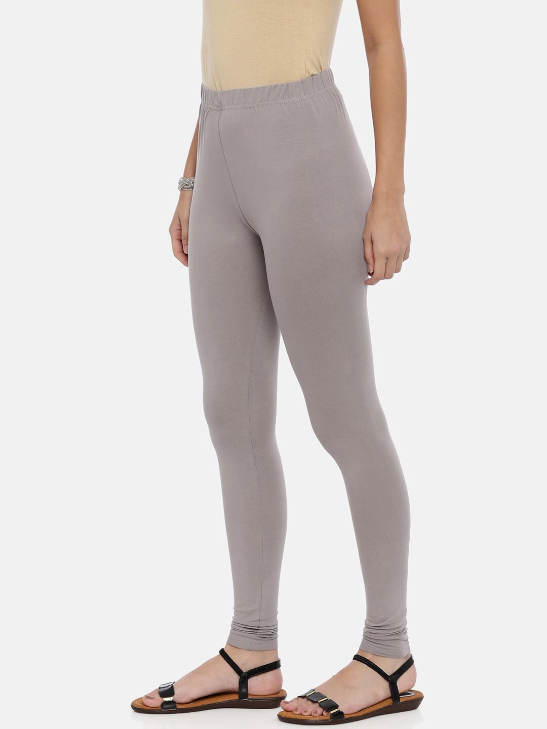 Souchii Women Grey Solid Slim-Fit Churidar-Length Leggings