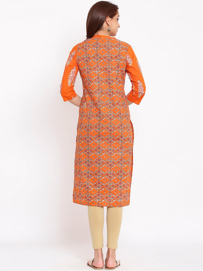HERE&NOW Orange & White Ethnic Motifs Printed Straight Kurta