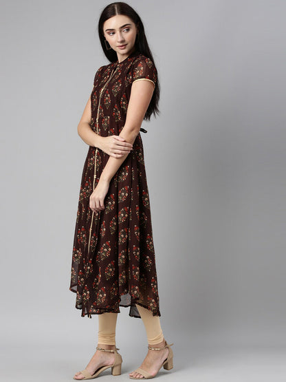 Souchii Women Brown & Red Floral Printed Block Print Kurta