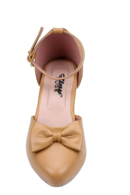 Tiny Bugs Girls Bow Embellished Ballerinas - Tan
