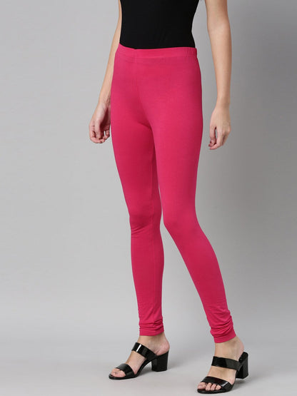 Souchii Magenta Pink Solid Churidar-Length Slim-Fit Leggings