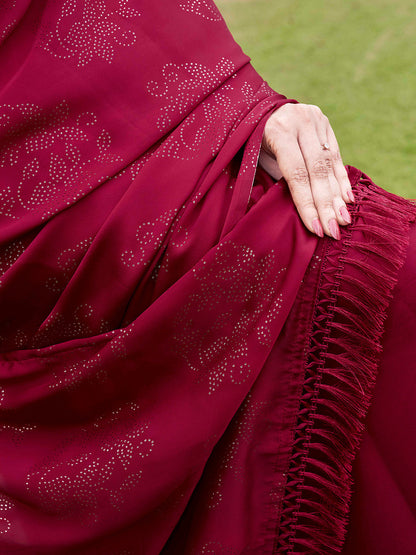 Tikhi Imli Embellished Half and half Satin Saree With Tassels