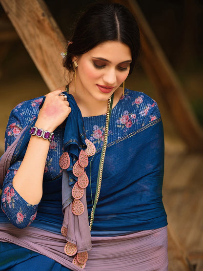 Saree Mall Blue & Mauve Ombre Dyed Sarees