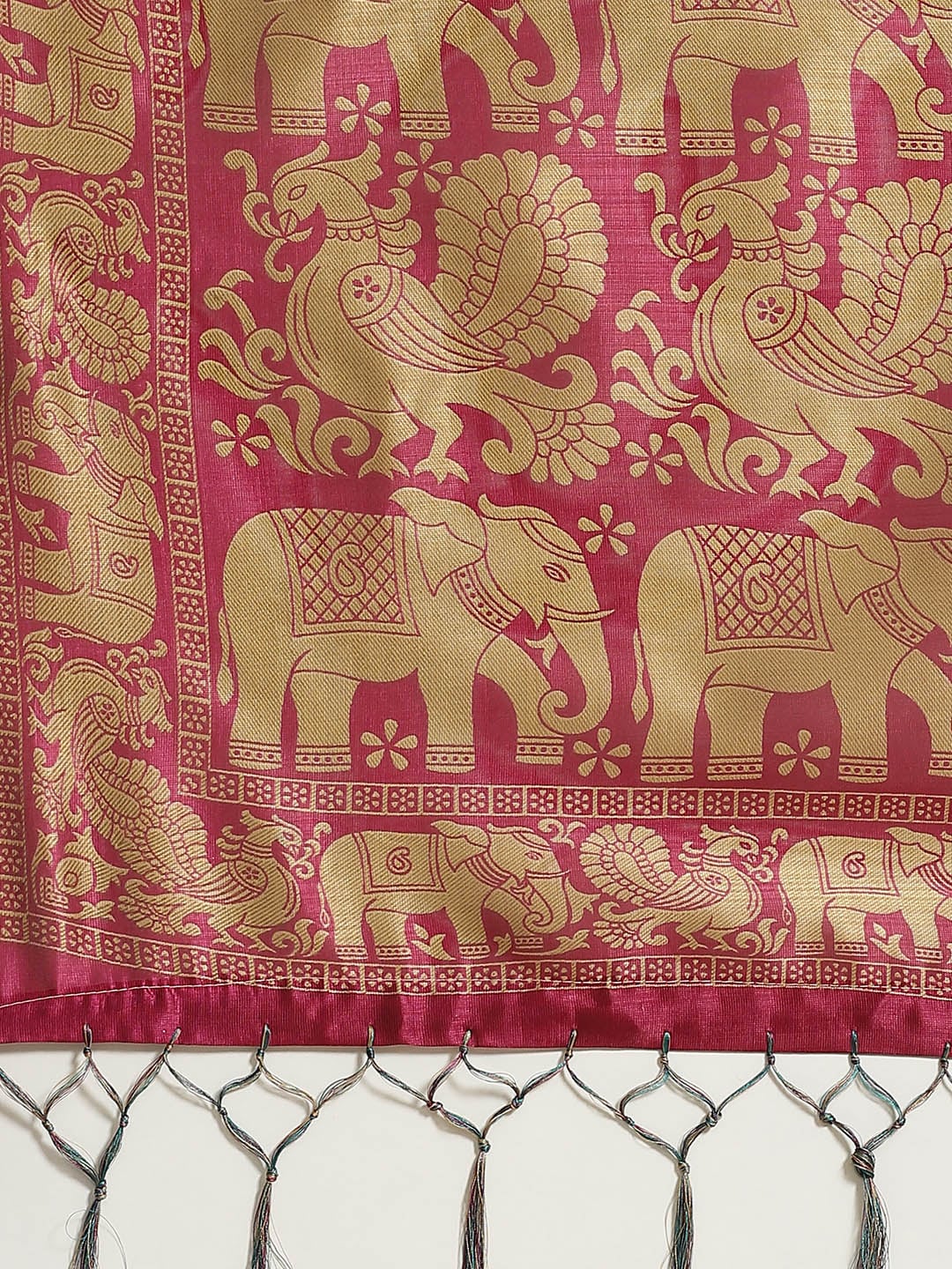Saree Mall Teal Green & Beige Printed Bhagalpuri Saree