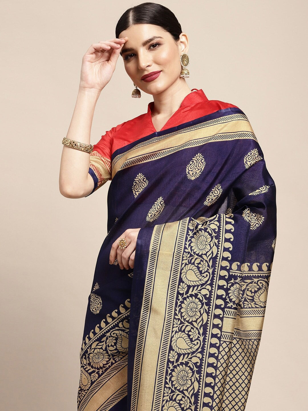 Saree Mall Ethnic Motifs Printed Half & Half Art Silk Sarees