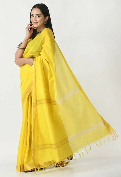 Mominos Fashion Moeza Yellow Bhagalpuri Handloom Silk Raj Shree Saree with unstitched Blouse piece