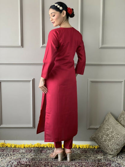Rani Pink Viscose Chanderi Stitched Suit With Dupatta - Tanisha