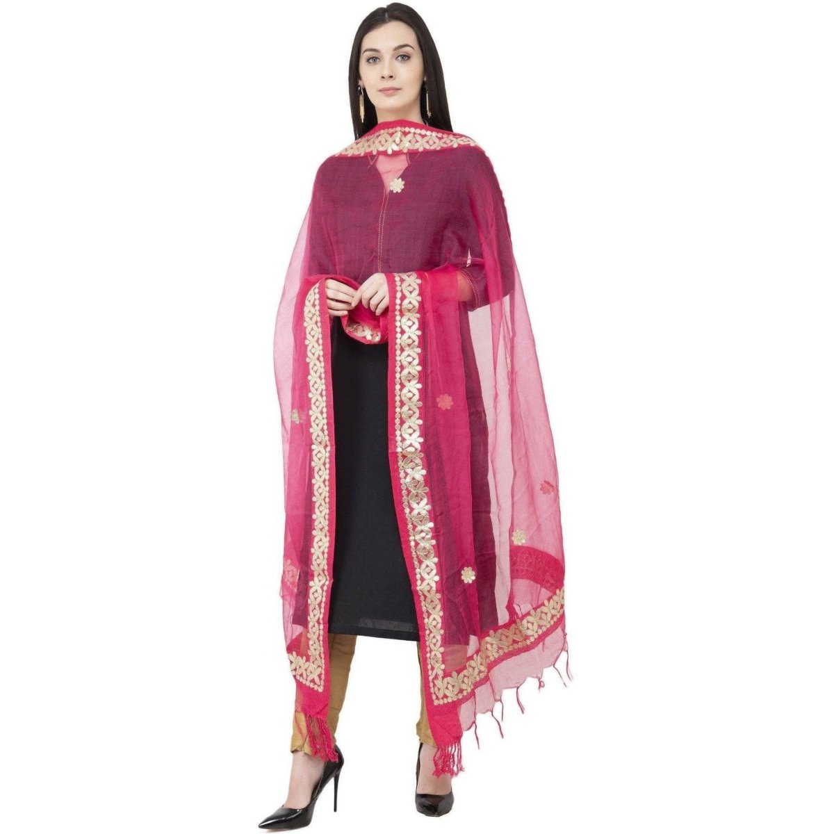 A R Silk Orgenza Gota Patti Fancy Dupatta Gajari Color Dupatta or Chunni