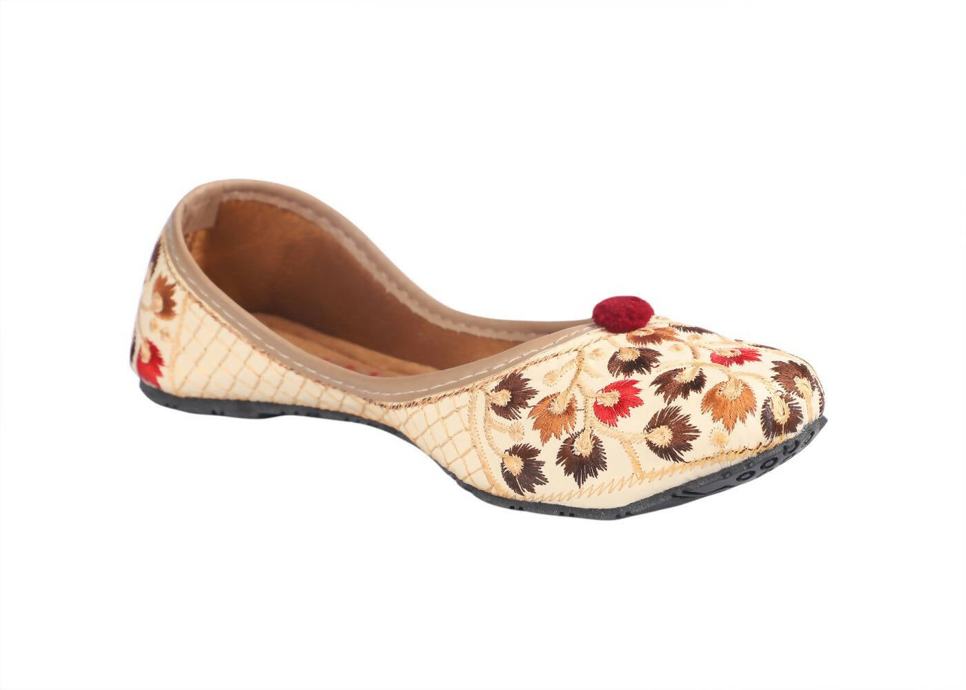Tiny Bugs Girls Ethnic Floral Embroidered Juttis - Beige