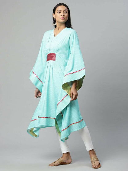 Ahalyaa Womens Blue Rayon Printed Kaftan