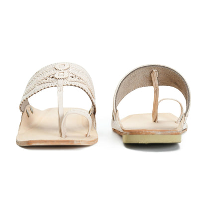 Stepsoft Men'S Cream Kolhapuri Chappal | Ethnic Leather Slip-On For Wedding & Festive Wear
