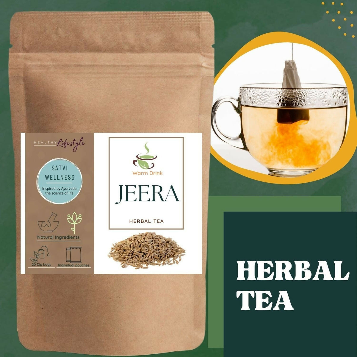 Satvi Wellness Jeera Tea Bags | Cumin Tea | Herbal Tea