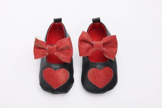 Tiny Bugs Girls Heart Bow Detailing Booties - Black & Red