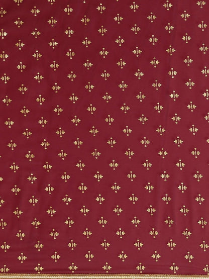 Ahalyaa Women's Maroon Georgette Gold Foil Print Ready to Wear Saree