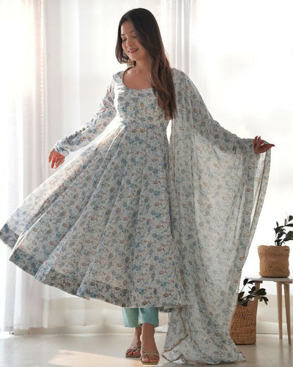 Joban Fashion Sky Kurta Set Organza Sequin Embroidery Work