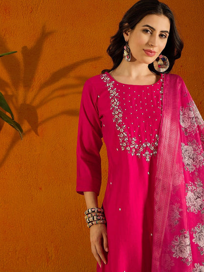 The52 Printed Viscose Rayon Fabric Straight Kurta, Pant and Dupatta Set