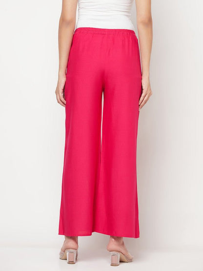 Aniyah Fuchsia Color Rayon Flared Slip-On Palazzo