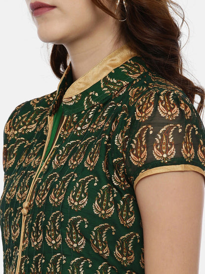 Souchii Green Printed A-Line Dress
