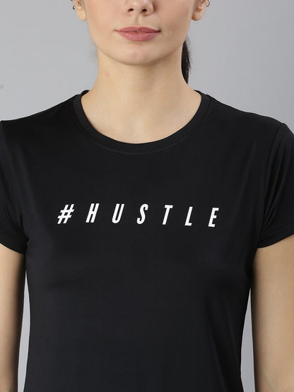 MKH Women Black Typography Printed Dri-FIT Sports T-shirt