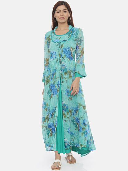 Souchii Blue Printed Maxi Dress