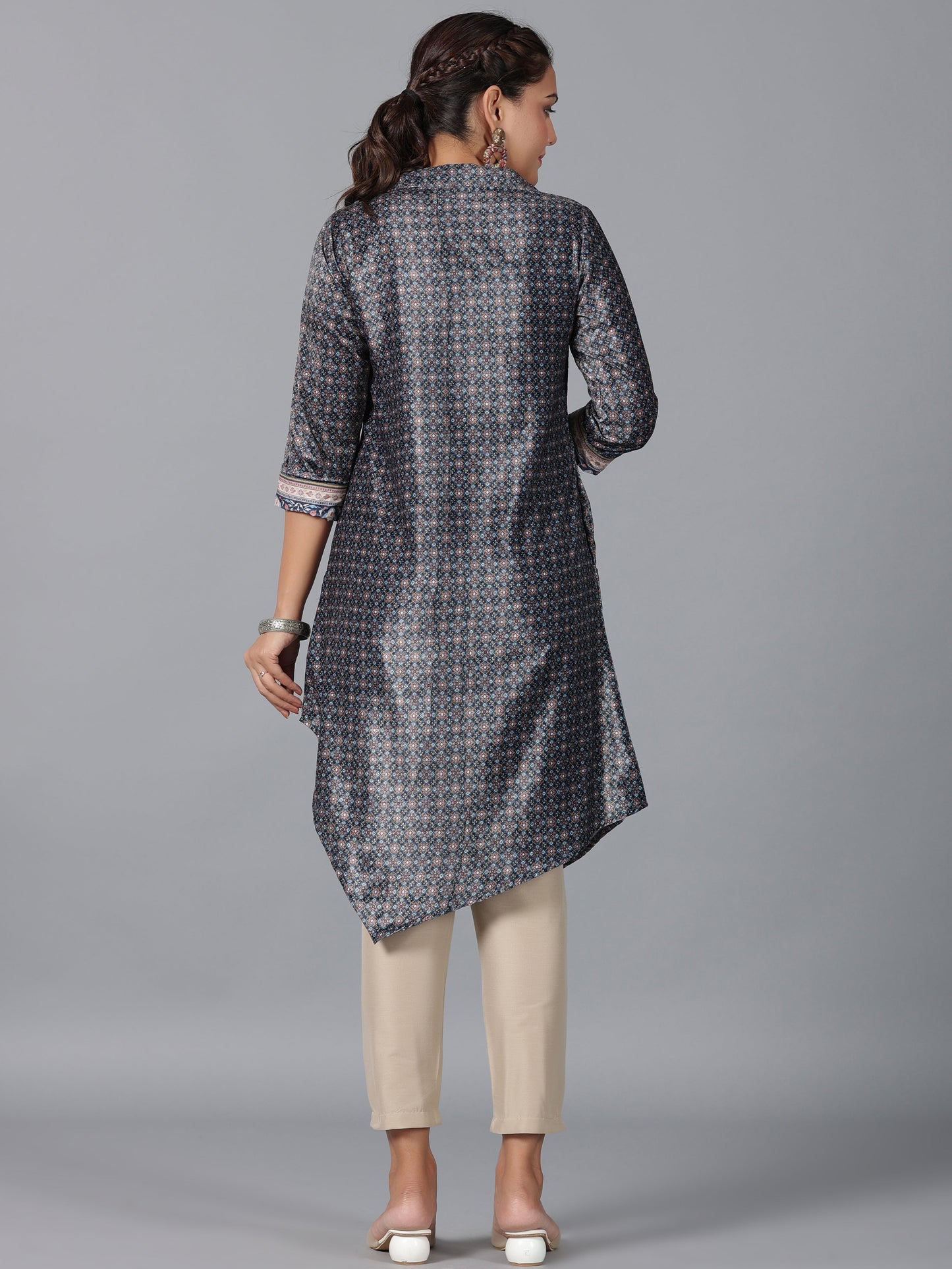 Juniper Women Green Velvet Printed Asymmetric Kurta