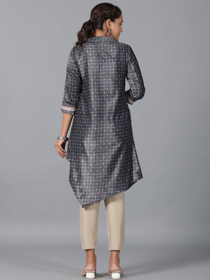 Juniper Women Green Velvet Printed Asymmetric Kurta