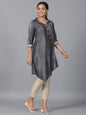 Juniper Women Green Velvet Printed Asymmetric Kurta