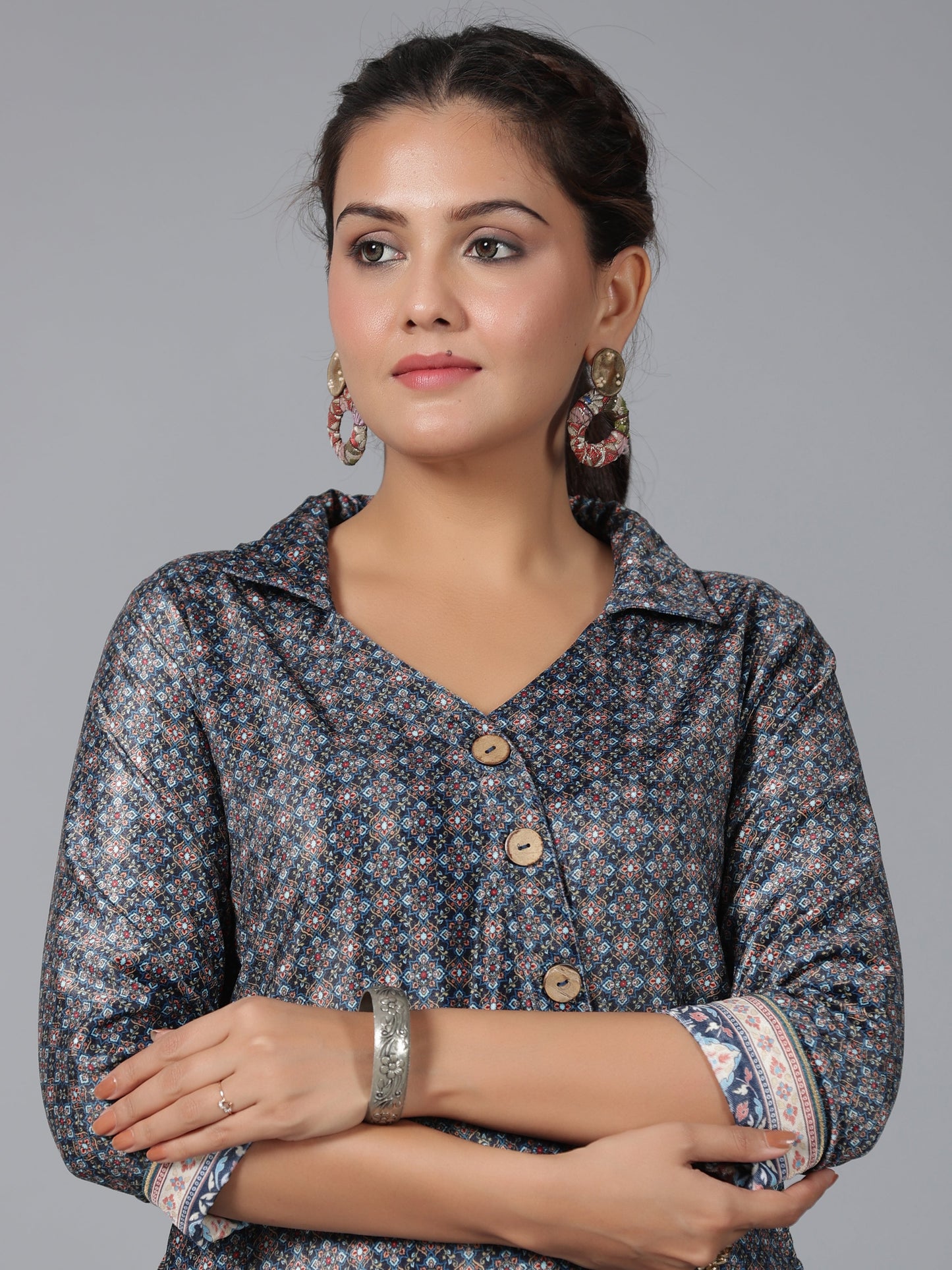 Juniper Women Green Velvet Printed Asymmetric Kurta
