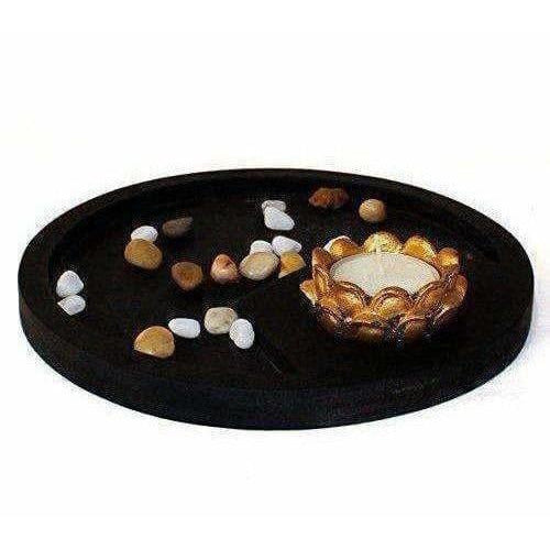 Multi - Color Handmade Buddha Showpiece and Stones On Wooden Tray