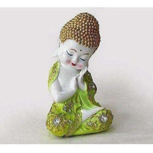 Multi - Color Handmade Buddha Showpiece and Stones On Wooden Tray