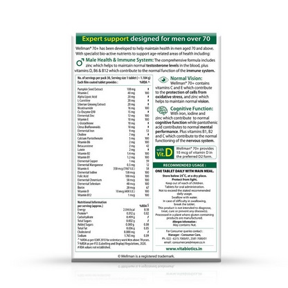 Wellman 70+ UK's No.1 Multivitamin Tablets) For Men Above 70 (Pumpkin Seed Bioflavonoids, Ginseng & More