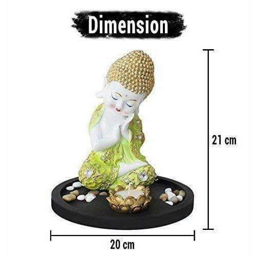 Multi - Color Handmade Buddha Showpiece and Stones On Wooden Tray