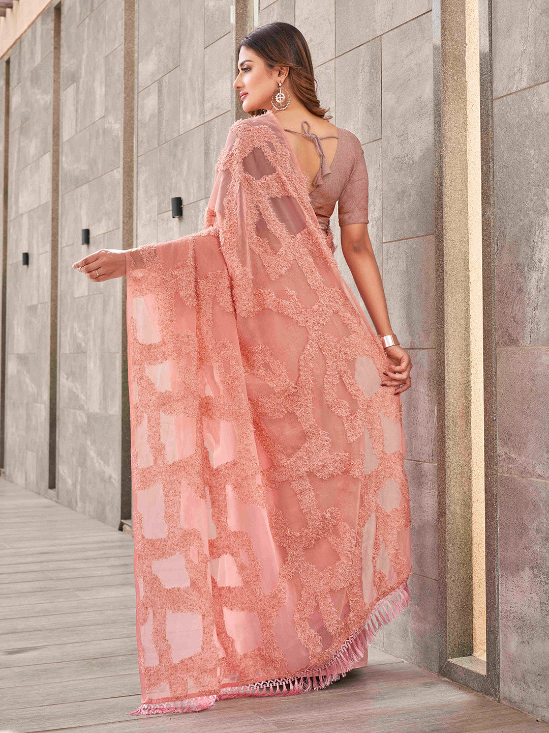 Tikhi Imli Peach Abstract Woven Design Half And Half Saree